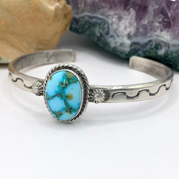 Native American Jewelry - Sonora Gold Turquoise Sterling Silver Navajo Cuff Bracelet  by Samuel Yellowhair